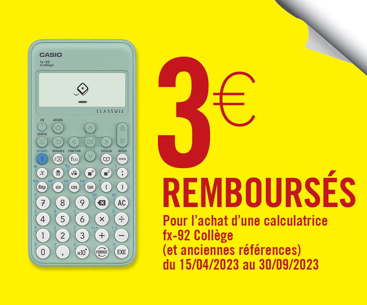 3 euros remboursés - Calculatrice fx-92 Collège ( et anciennes références )
